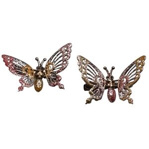 Vintage Enamel Sparkling Butterfly Hair Clips in Pink, Gold & Silver (2)